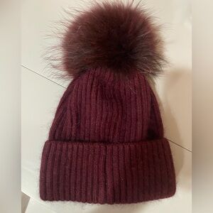 Plum Wool Beanie with Pom-Pom